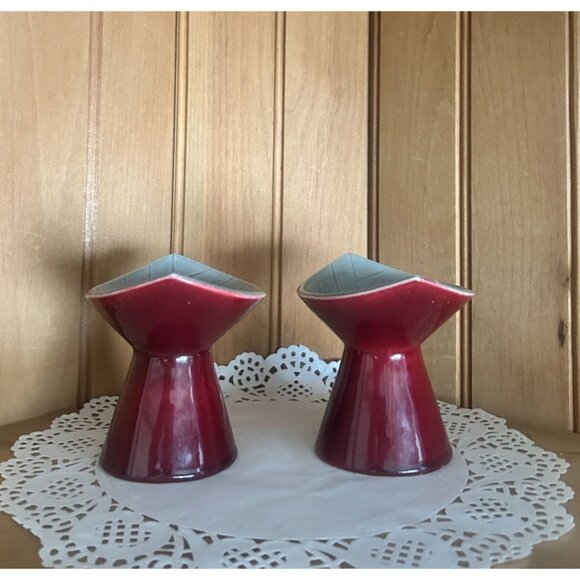 Vintage Swedish Carl Harry Stalhane Rorstrand Burgundy Ceramic Mid Century Pair - Picture 6 of 6